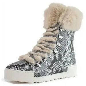NWOT Cecelia New York Seymore Black White Snake Sneaker Fur Lace Up Boots
